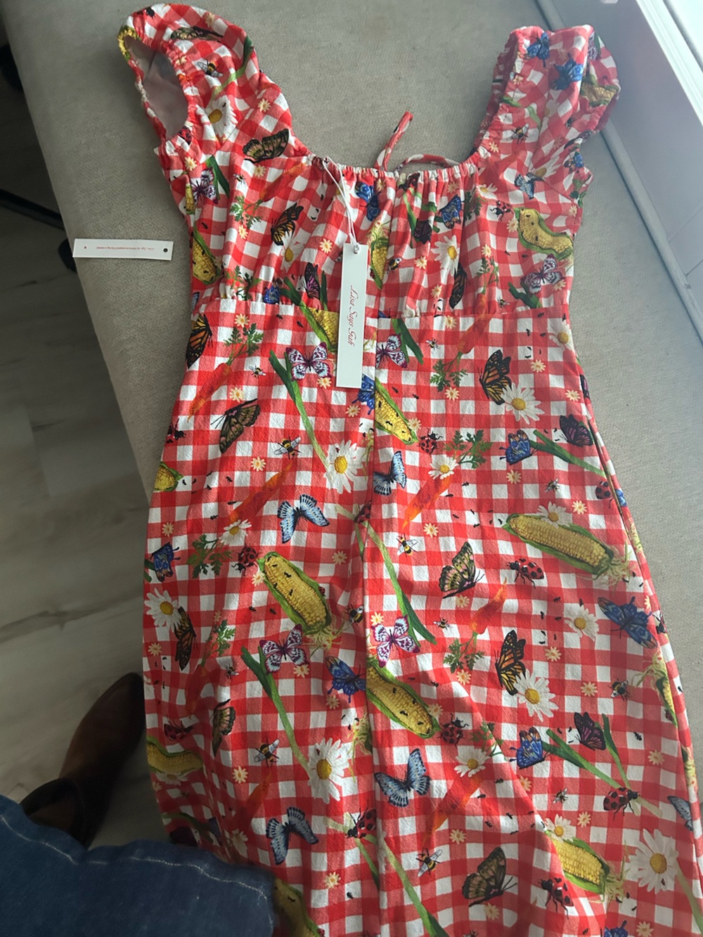 NWT LISA SAYS GAH SUZY DRESS- GARDEN CRITTERS GINGHAM - Size small
